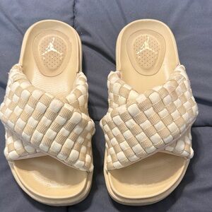 Jordan Woven Crossover Slide Sandals in Beige and Cream